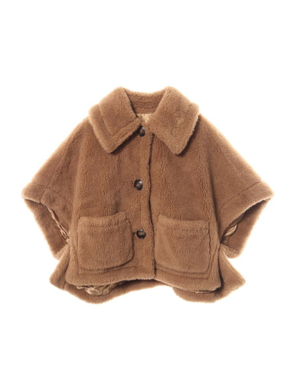 Max Mara Poncho Newterzo Teddy Bear Icon Fleece Cape Coat Brown Silk Jacket